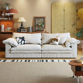 Beige cotton linen sofa with removable and washable fabric cover for easy maintenance main product image